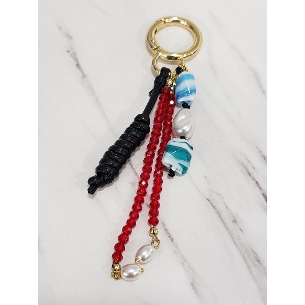 MAYAMAR GENUINE STONE & PEARL bag charm keychain leather boho whimsical coastal